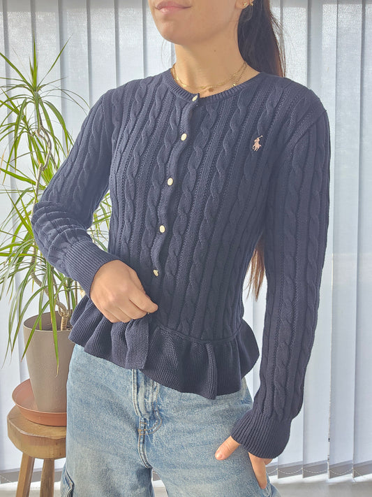 Cardigan en maille tressée marine - XS/34