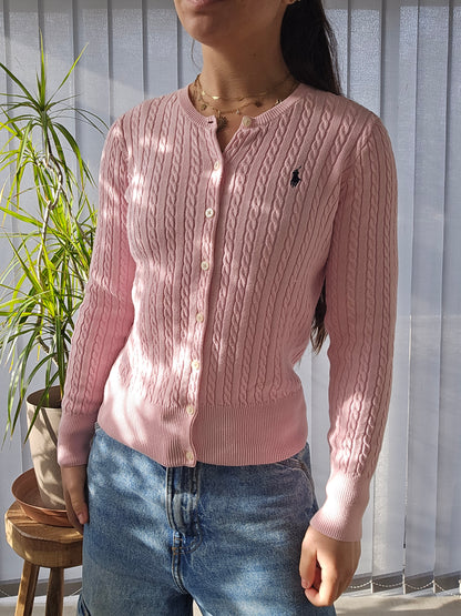 Cardigan en maille tressée rose clair - XS/34