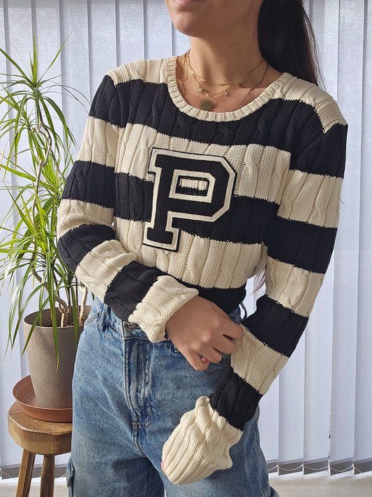 Pull en maille torsadée rayé - S/M