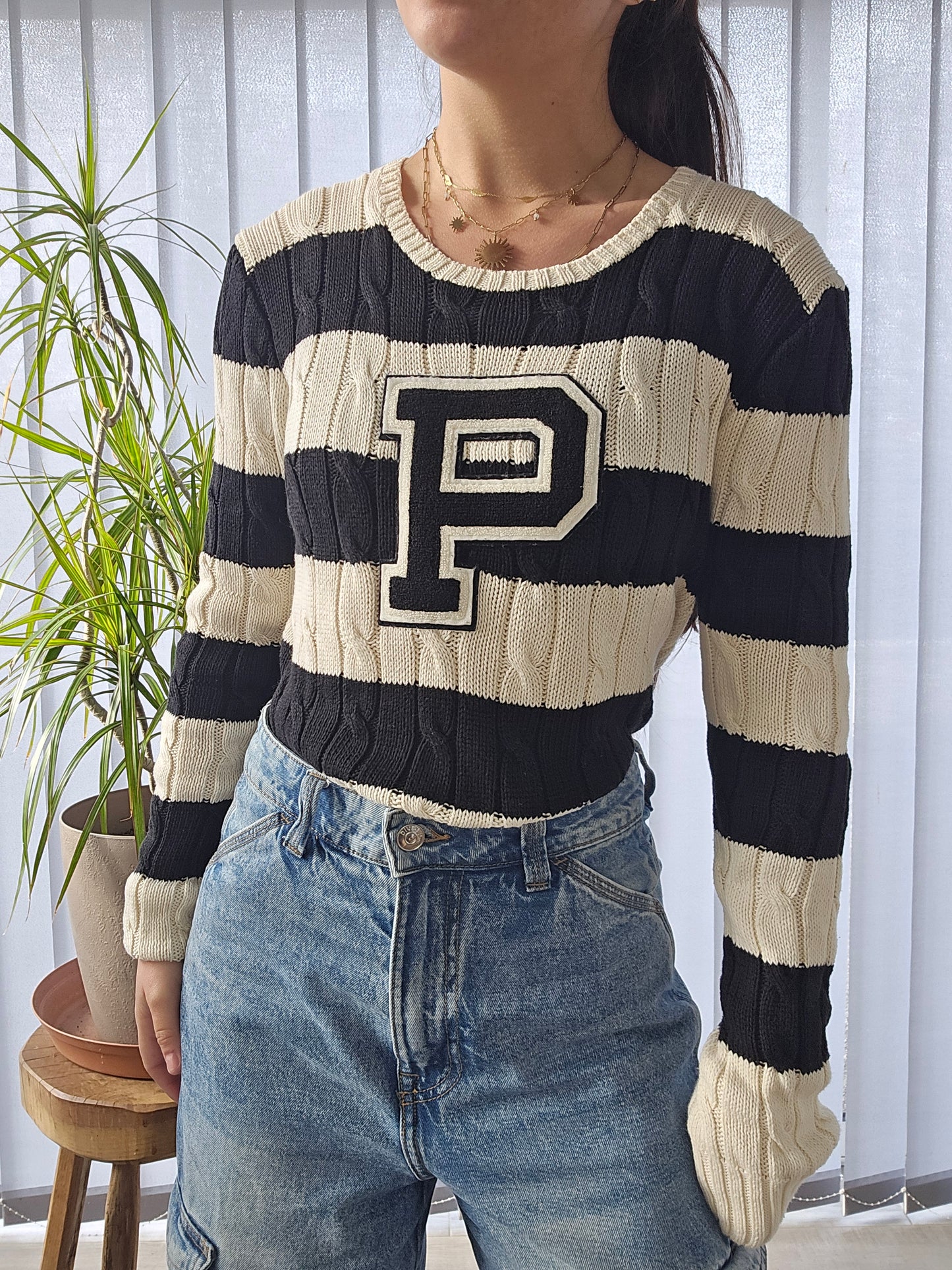 Pull en maille torsadée rayé - S/M