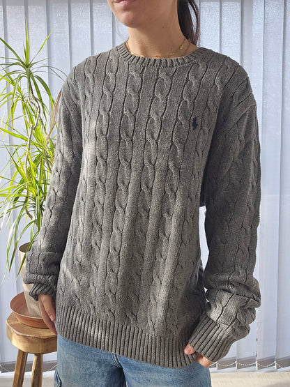 Pull en maille torsadée gris - L/40 homme (ou XL femme)