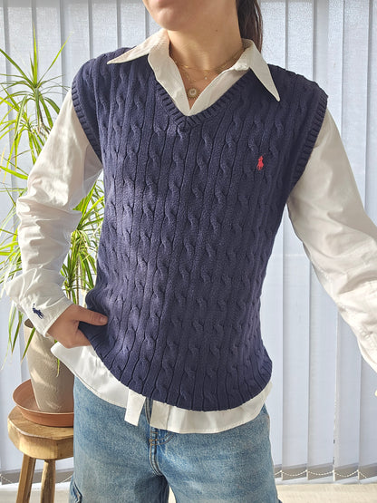 Pull sans manches en maille torsadée marine - S/36