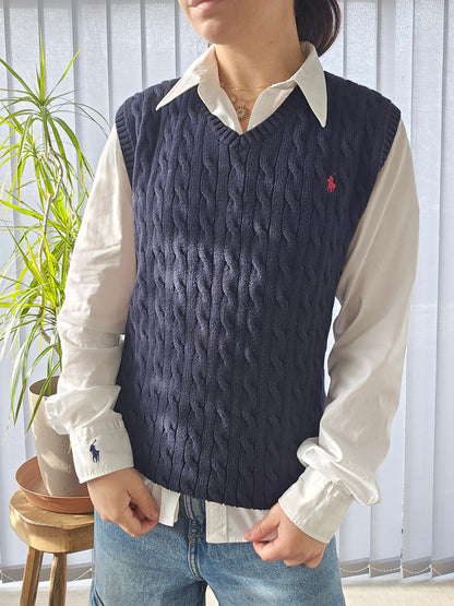 Pull sans manches en maille torsadée marine - S/36