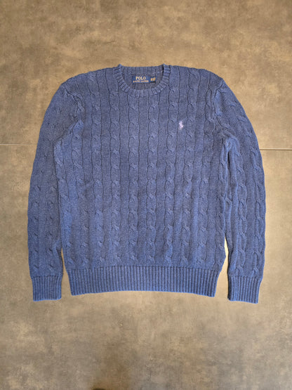 Pull en maille torsadée bleu - XS homme (ou XS oversize)