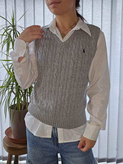 Pull sans manches en maille torsadée gris - XS/34