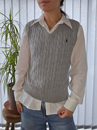 Pull sans manches en maille torsadée gris - XS/34