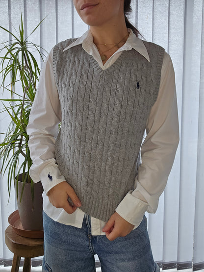 Pull sans manches en maille torsadée gris - XS/34