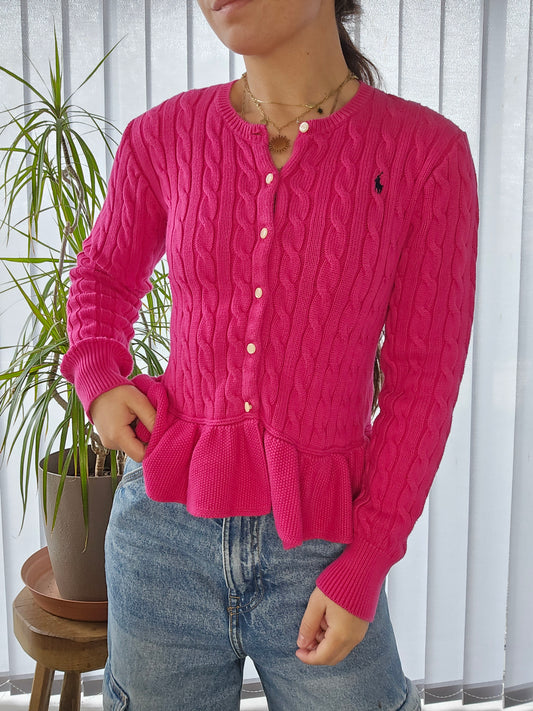 Cardigan en maille torsadée rose fushia - XS/34