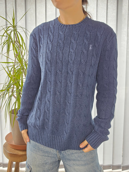 Pull en maille torsadée bleu - XS homme (ou XS oversize)