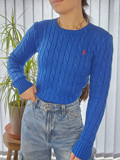 Pull en maille torsadée bleu électrique - XS/34