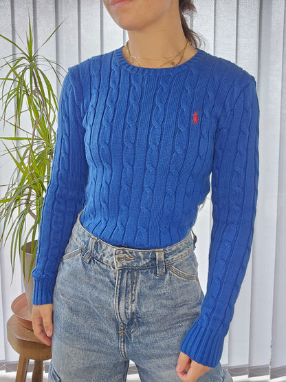 Pull en maille torsadée bleu électrique - XS/34