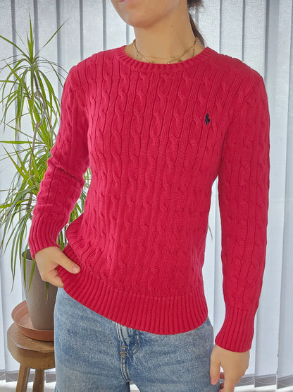 Pull en maille torsadée rouge - XS/34