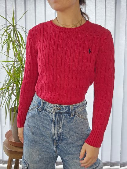 Pull en maille torsadée rouge - XS/34