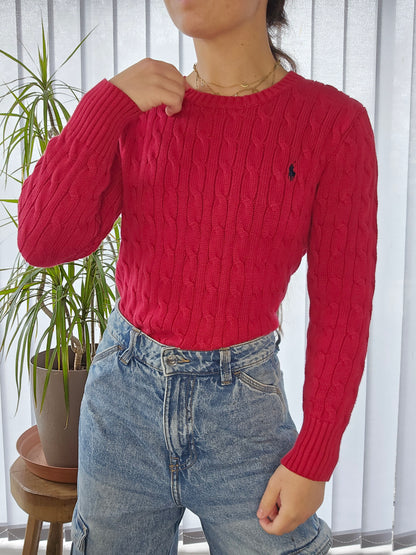 Pull en maille torsadée rouge - XS/34