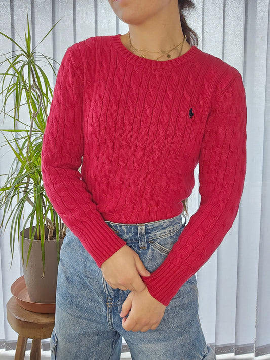 Pull en maille torsadée rouge - XS/34