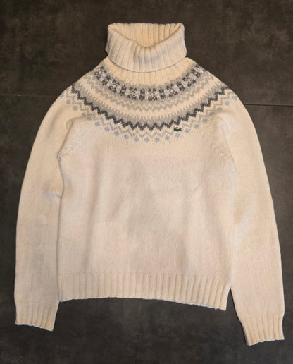 Pull col roulé blanc à motifs vintages bleu des années 90' - XS/S