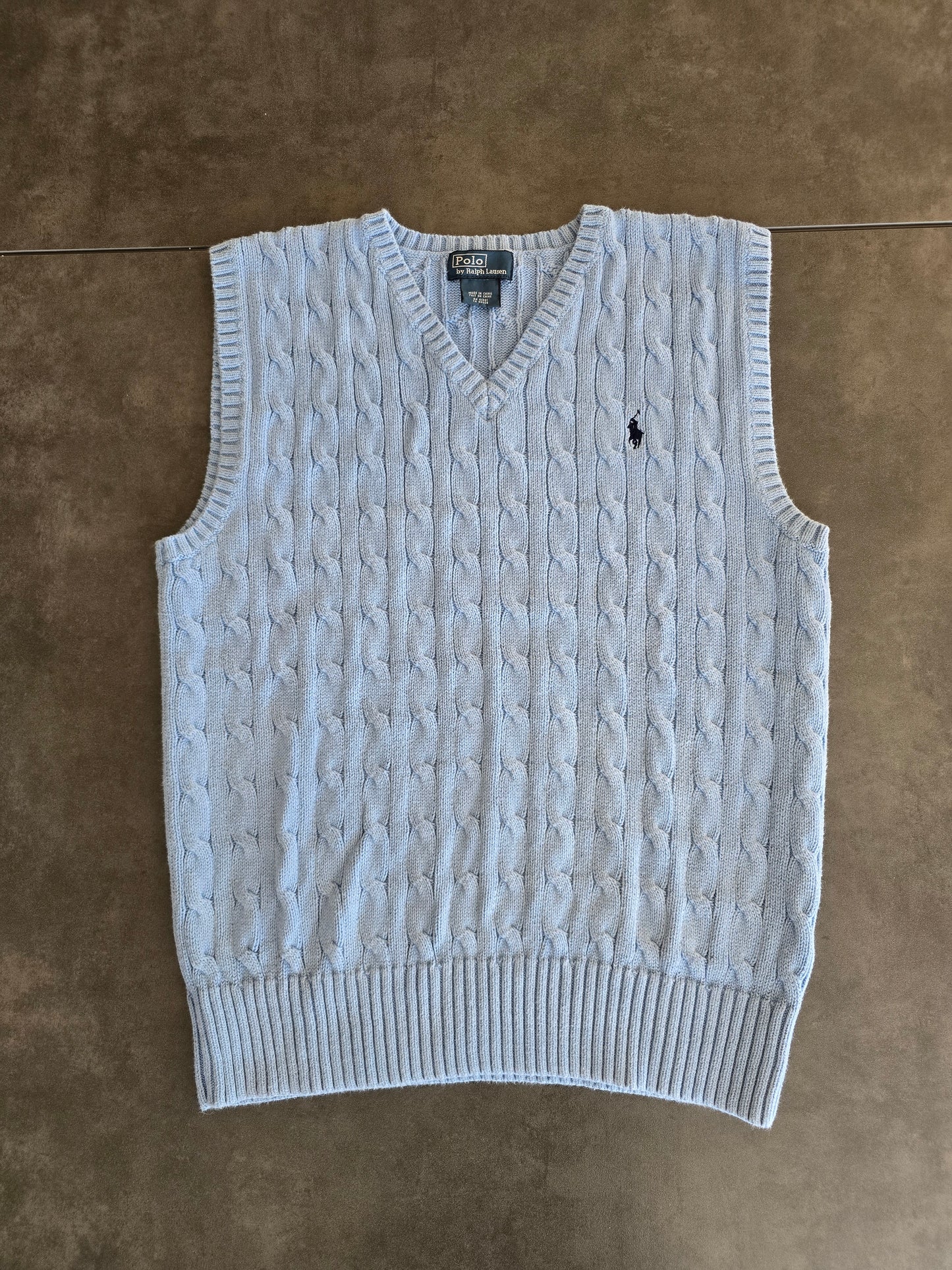 Pull sans manches en maille torsadée bleu ciel - XS/34