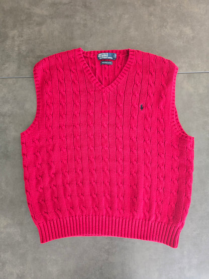 Pull sans manches en maille torsadée rouge - XL/42