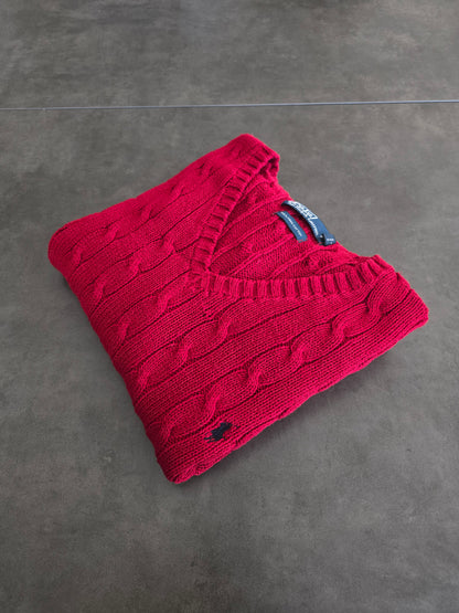 Pull sans manches en maille torsadée rouge - XL/42