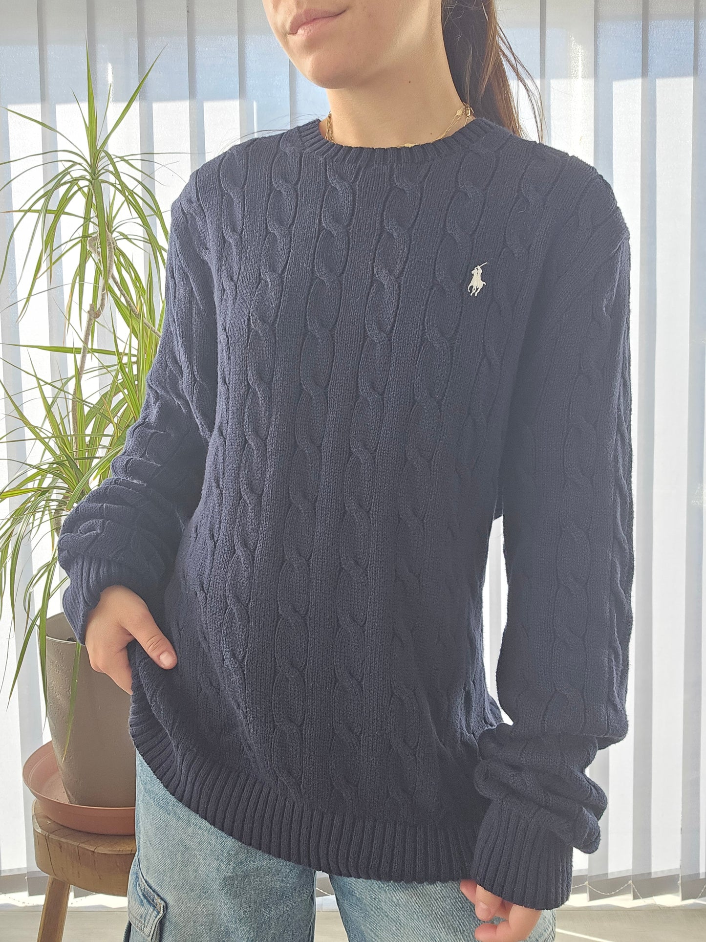 Pull en maille torsadée marine - L homme (ou XL femme)