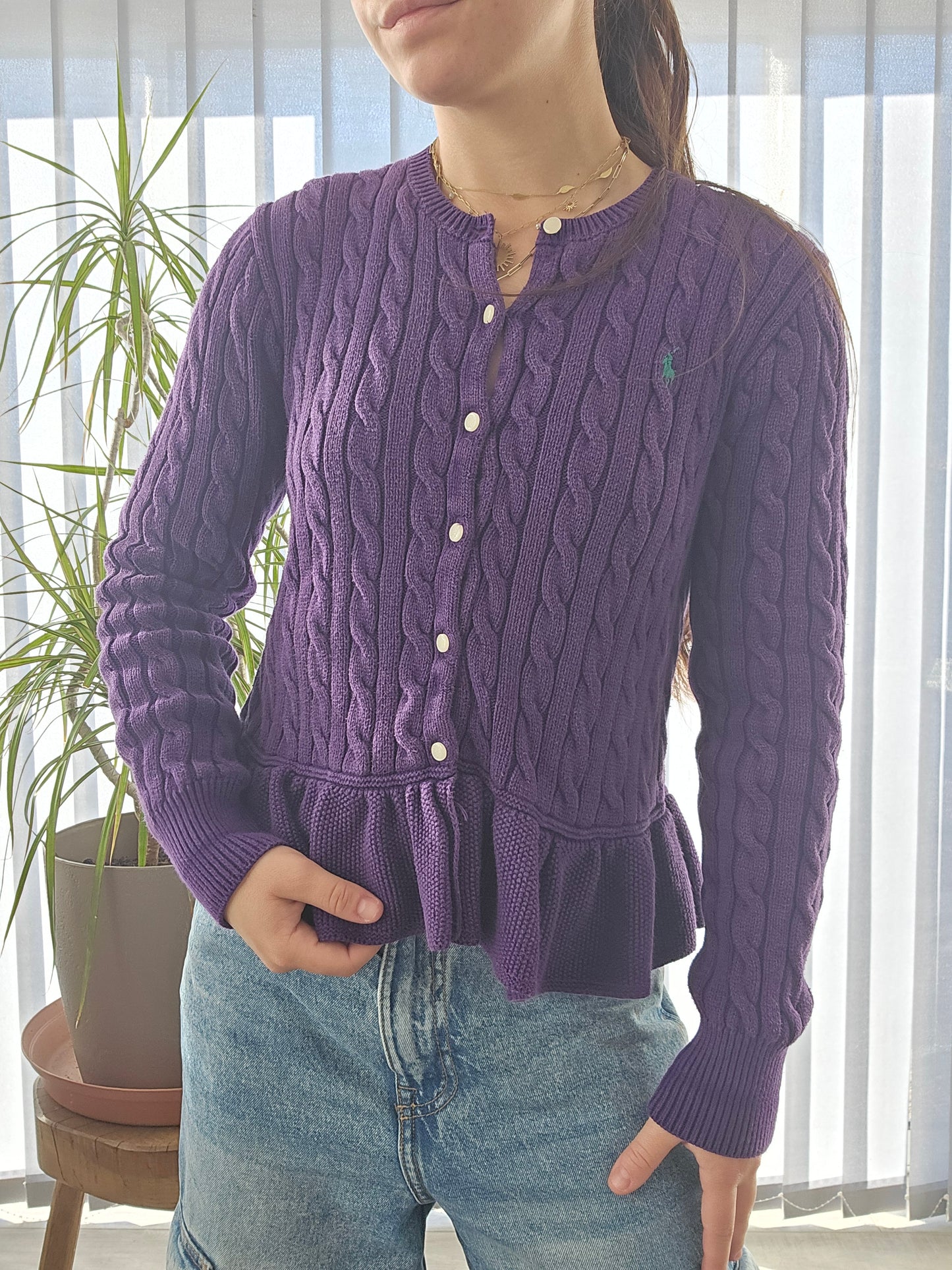 Cardigan violet en maille torsadée - XS/S