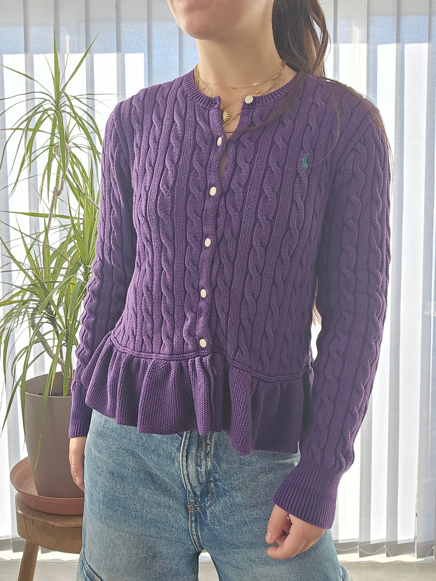 Cardigan violet en maille torsadée - XS/S