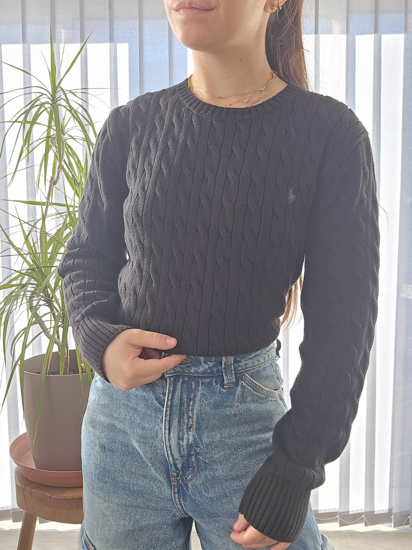 Pull en maille torsadée noire - S/M