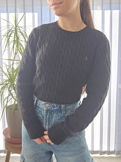 Pull en maille torsadée noire - S/M