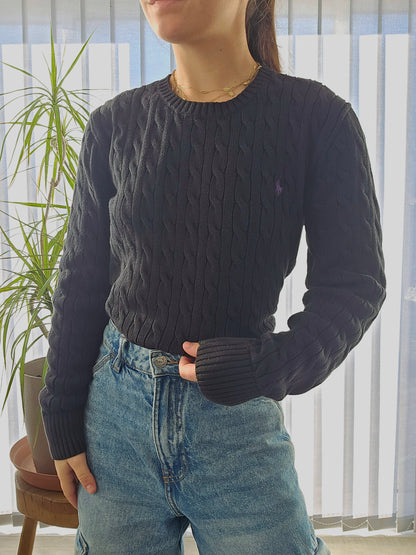 Pull en maille torsadée noire - S/M