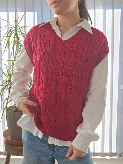 Pull sans manches en maille torsadée rouge - XL/42