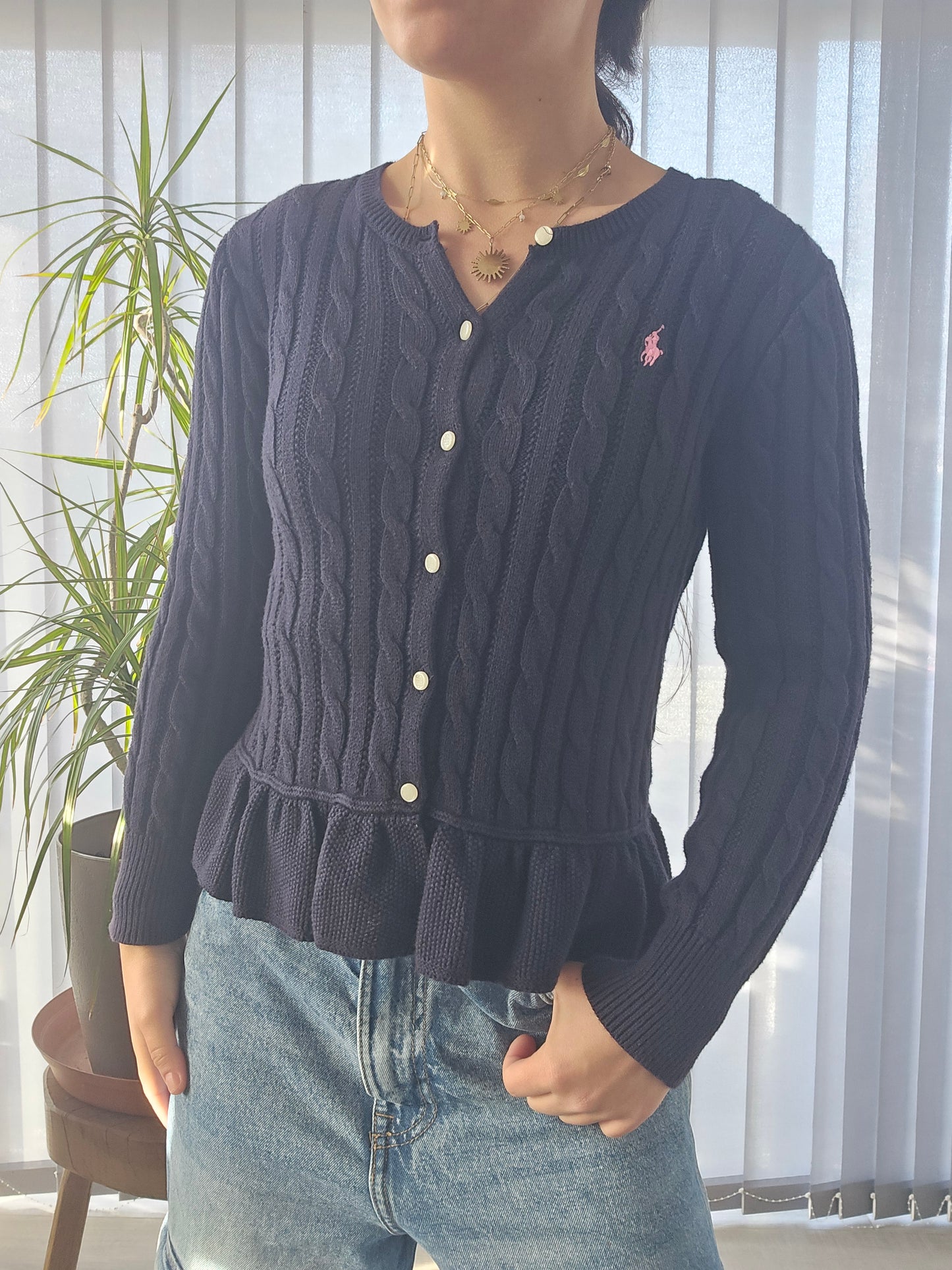 Cardigan en maille torsadée marine - XS/34