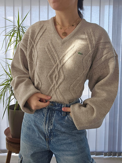 Pull col V en maille épaisse des années 90' - XL/42