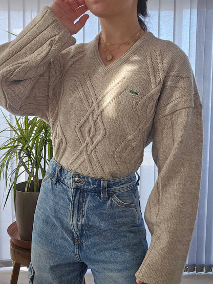 Pull col V en maille épaisse des années 90' - XL/42