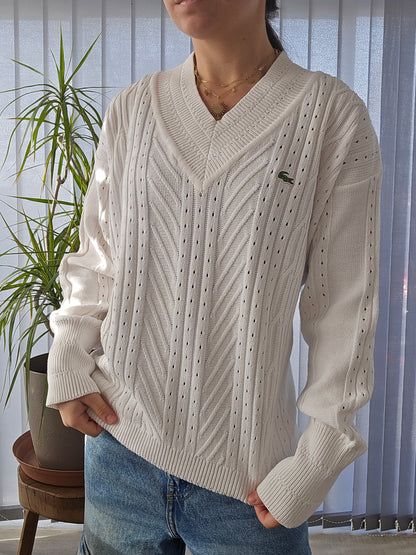 Pull col V blanc des années 80' - M/L