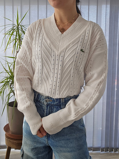 Pull col V blanc des années 80' - M/L