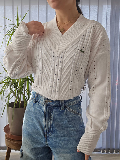 Pull col V blanc des années 80' - M/L