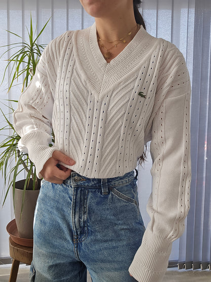 Pull col V blanc des années 80' - M/L