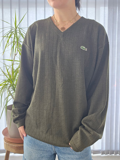 Pull col V kaki des années 80' - L/XL