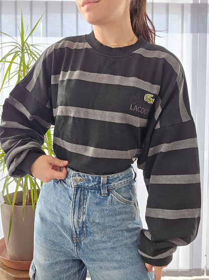 Sweat noir à rayures des années 80' "la chemise Lacoste" - XL/42 mixte