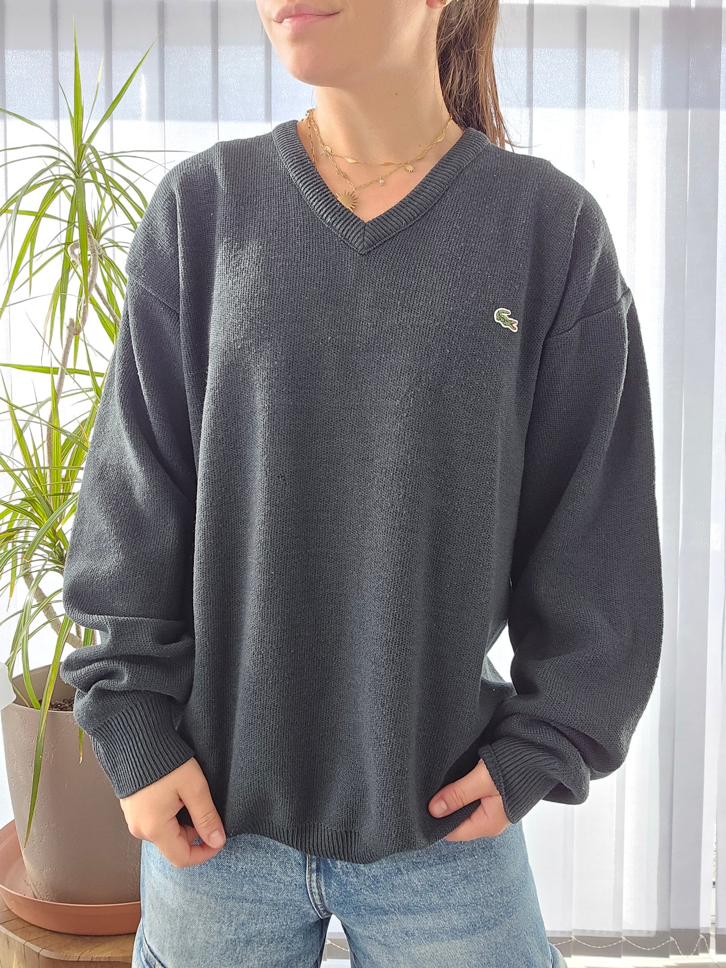 Pull col V vert foncé des années 90' - L/XL