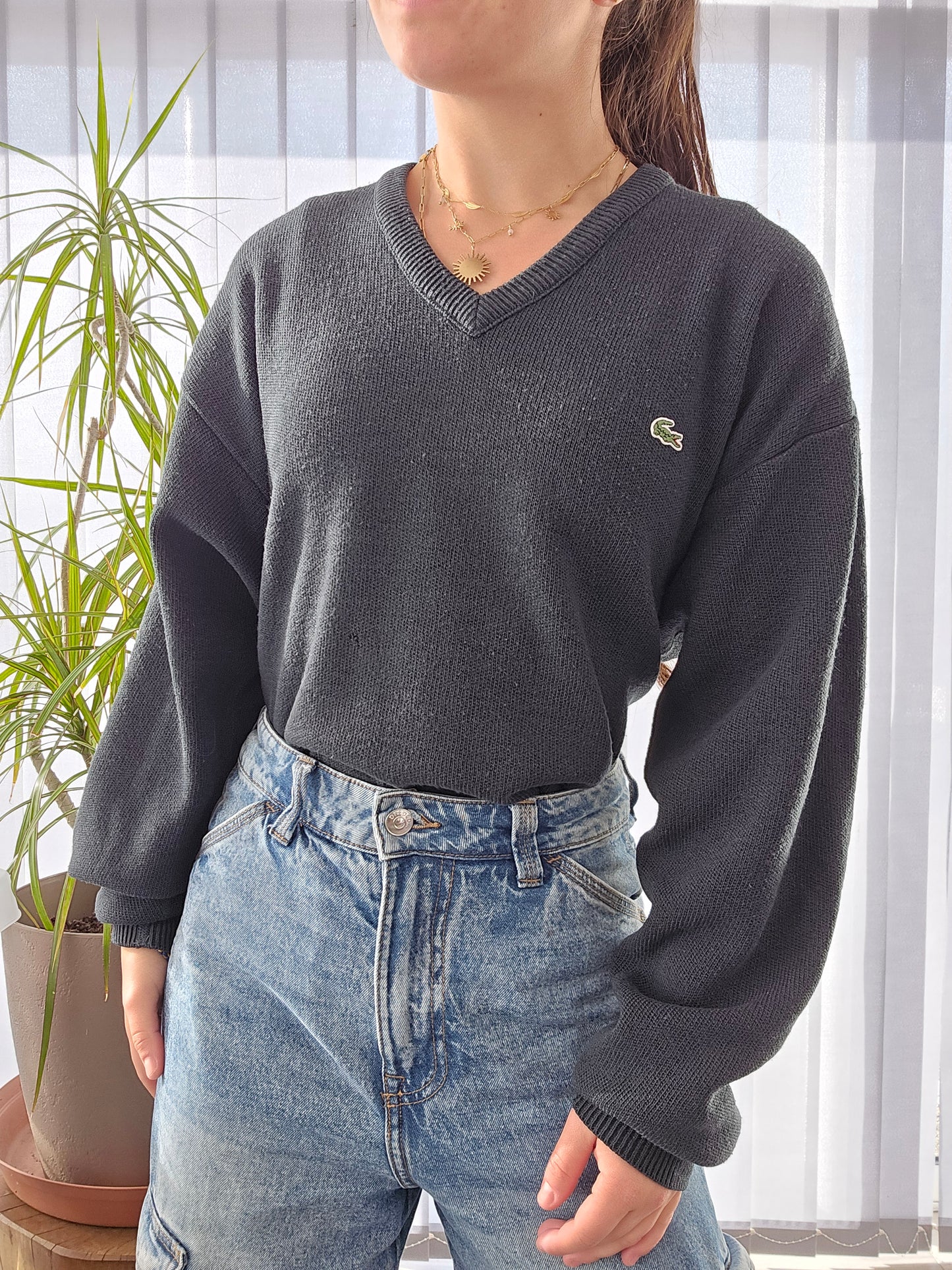 Pull col V vert foncé des années 90' - L/XL