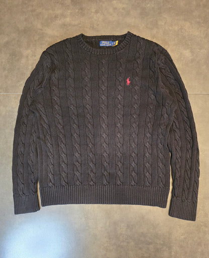 Pull en maille torsadée noire - L/40 homme