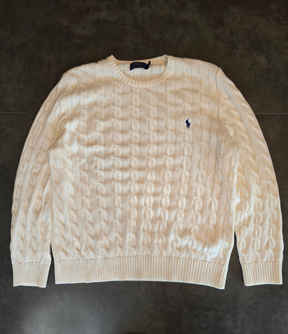Pull en maille torsadée blanc - XL homme