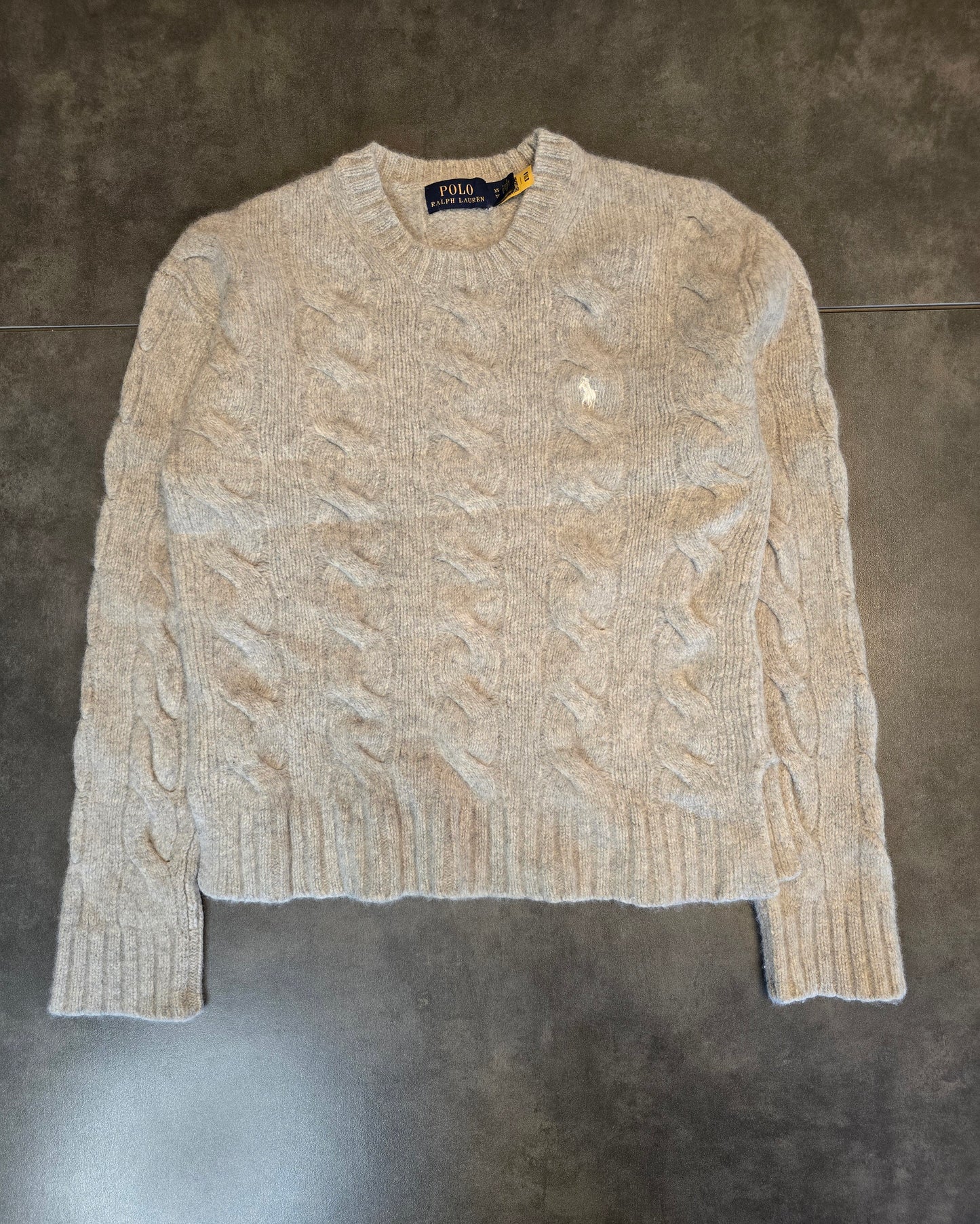 Pull en maille torsadée gris clair en laine - XXS/32