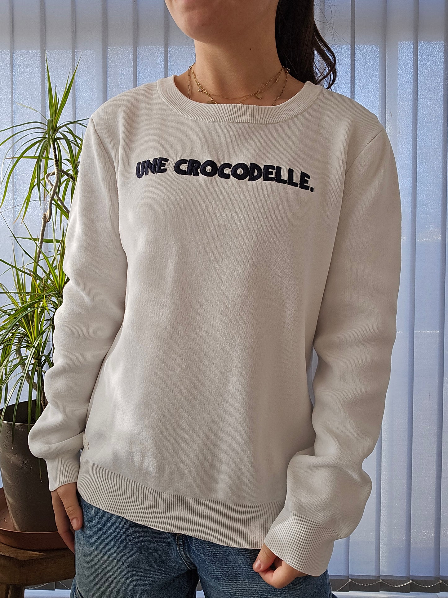 Pull blanc "une crocodelle" - M/38