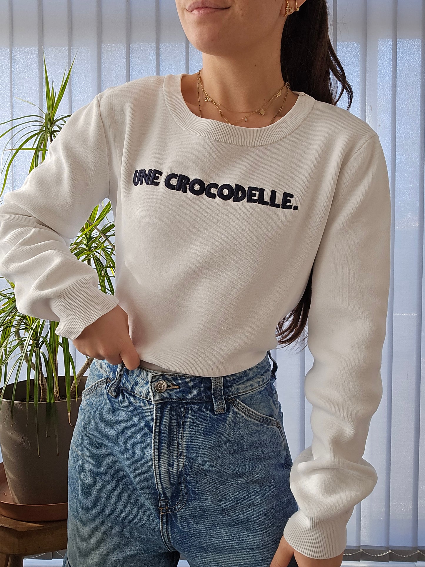 Pull blanc "une crocodelle" - M/38