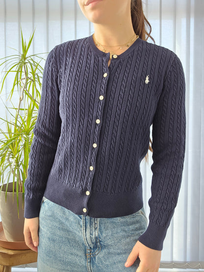 Cardigan en maille torsadée marine - XS/34