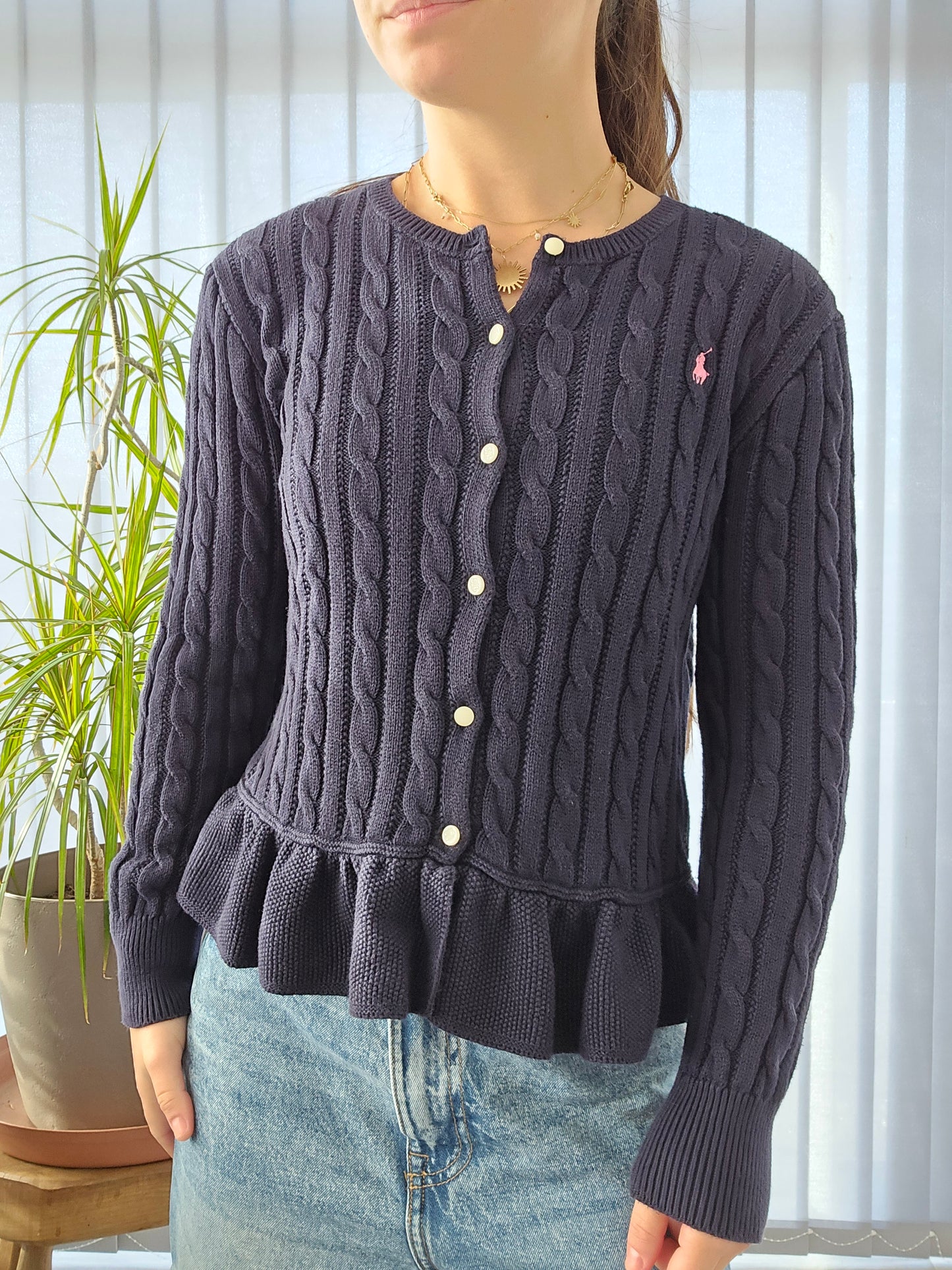 Cardigan en maille torsadée marine - XS/34