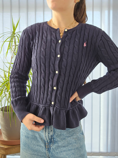 Cardigan en maille torsadée marine - XS/34