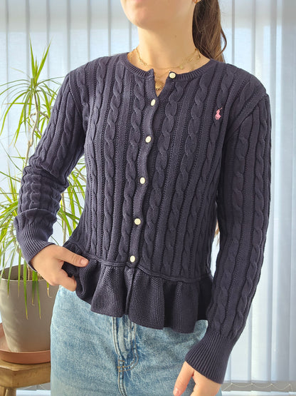 Cardigan en maille torsadée marine - XS/34